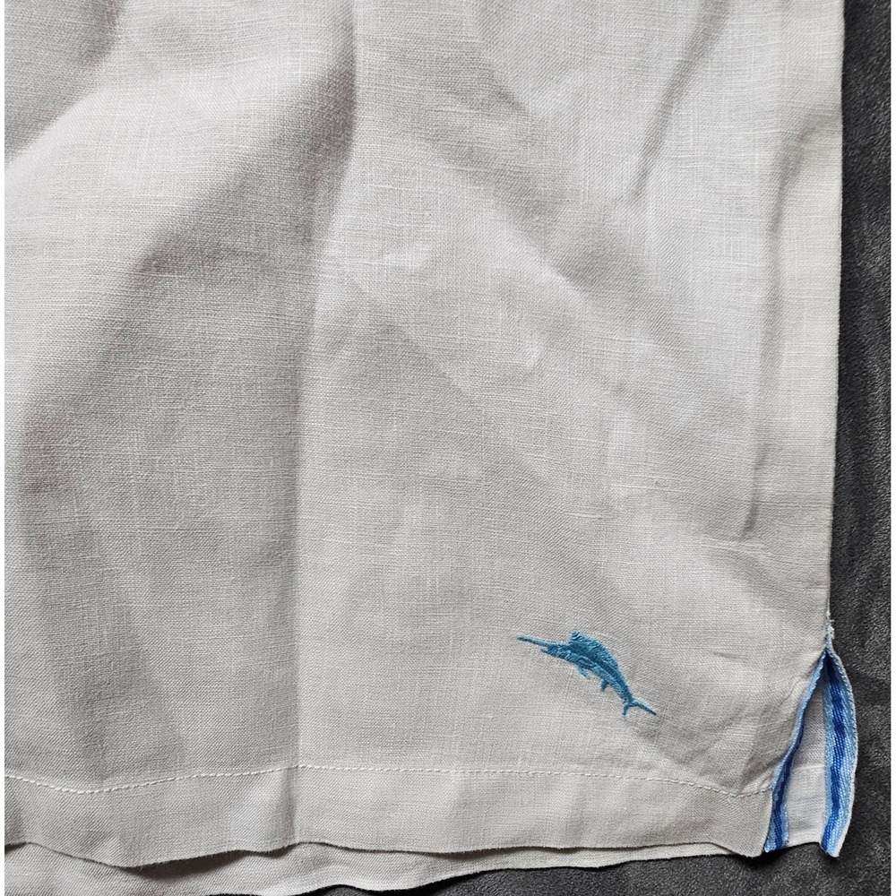 Tommy Bahama Mens XL White 100% Linen Short Sleeve Button-up Camp Shirt Logo